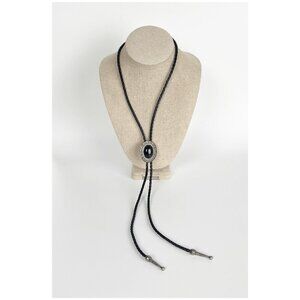 Vintage Bolo Tie Leather Silver Boho Western Cowgirl Bohemian Necklace Accessory